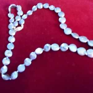 Genuine Pearl Blue Coin Necklace 14K